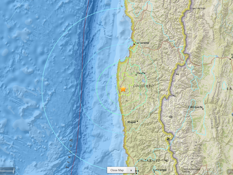 В Чили произошло землетрясение магнитудой 6,8 баллов