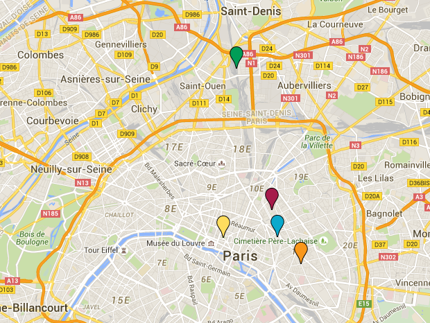 Теракты в Париже. Карта (обновляется)