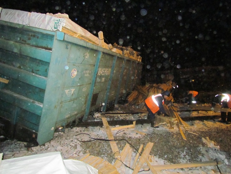 Семь вагонов грузового поезда сошли с рельсов в Амурской области России