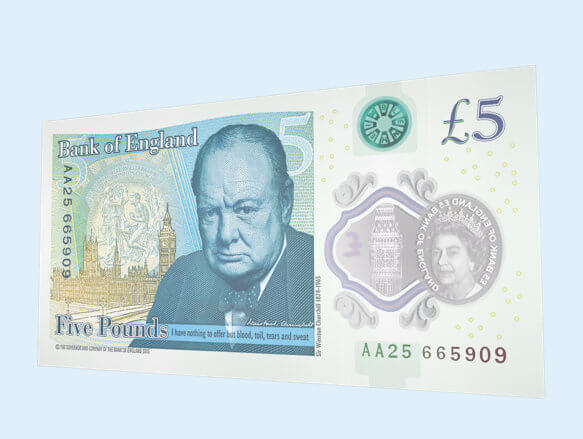 В Великобритании появятся пластиковые купюры £5 с Черчиллем и Елизаветой II
