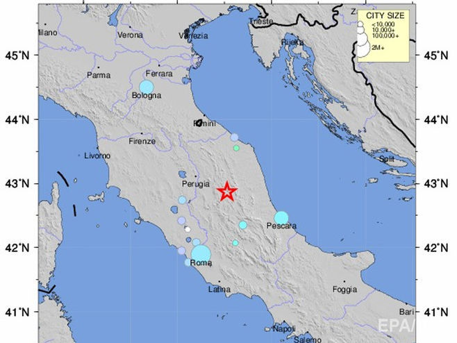 В центральной части Италии произошло землетрясение магнитудой 5,4