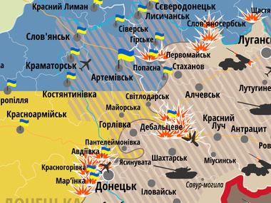 CНБО: Атаки боевиков сосредоточены в районе Донецка, Дебальцево и Попасной