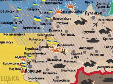 Карта АТО: Несмотря на "режим тишины", боевики обстреляли окрестности Донецка и Счастье