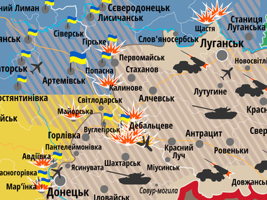 Карта АТО: Эпицентры атак террористов &ndash; аэропорт Донецка, Дебальцево и Счастье