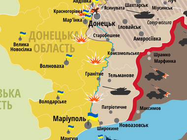 Карта АТО: Боевики атаковали в окрестностях Донецка и возле Мариуполя