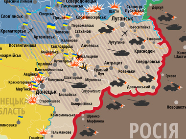 Карта АТО: Боевики атакуют украинских силовиков в направлении Дебальцево, Донецка и Луганска