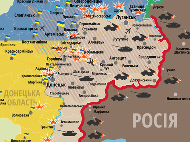 Карта АТО: Боевики пытаются вытеснить силы АТО в районе Донецка, Дебальцево и трассы Бахмутка