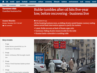 The Guardian запустила спецпроект о падении рубля