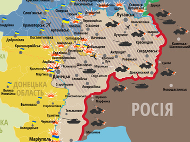 Карта АТО: Подпитанные помощью из РФ террористы активизировали атаки на силы АТО