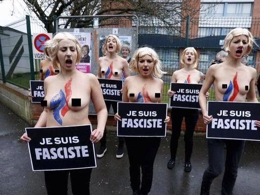 Во Франции активистки Femen провели акцию против "Национального фронта" Ле Пен