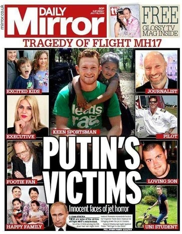 Британское издание Daily Mirror с заголовком "Жертвы Путина". Фото: mirror.co.uk
