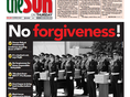 Заявление "Нет прощения!" на первой странице британского издания. Фото: thesun.co.uk