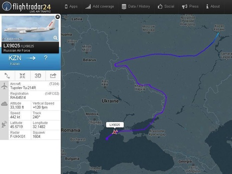 На сайте Flightradar24 прослежен маршрут российского военного самолета