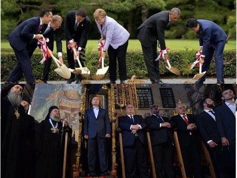 "Чиновники с лопатами, а Путин в гробу". Соцсети отреагировали на фотографии президента РФ на троне императоров Византии