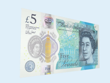 В Великобритании выпустили первую пластиковую банкноту в £5