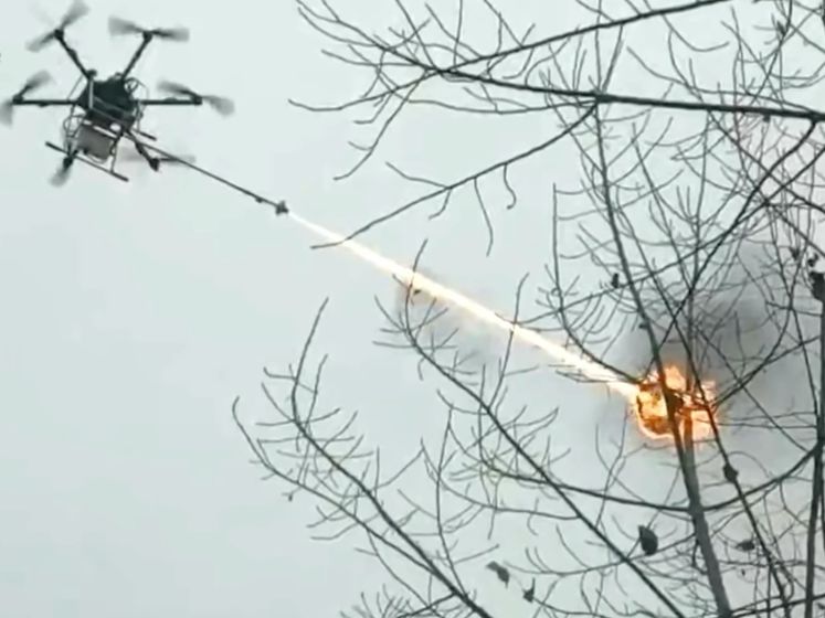 В Китае спасатели используют дрон с огнеметом, чтобы бороться с шершнями. Видео