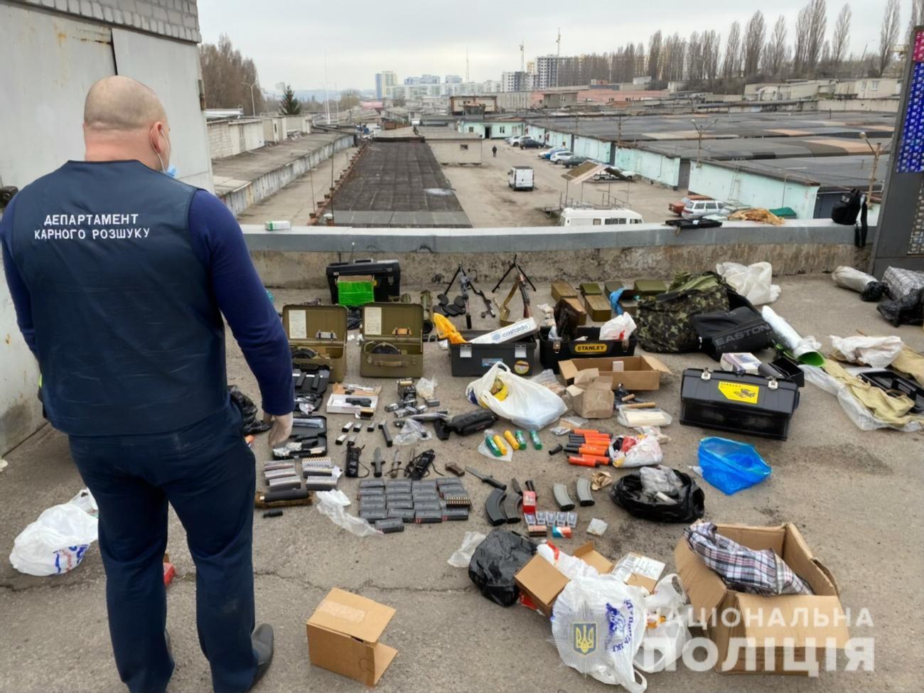 In Kharkov, the police found an arsenal of weapons.  Machine guns, grenades and pistols were stored in a garage cooperative