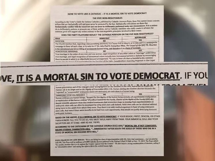 В листовках католической церкви Сан-Диего говорилось, что голосовать за демократов &ndash; "смертный грех"