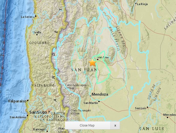 В Аргентине произошло мощное землетрясение магнитудой 6,4