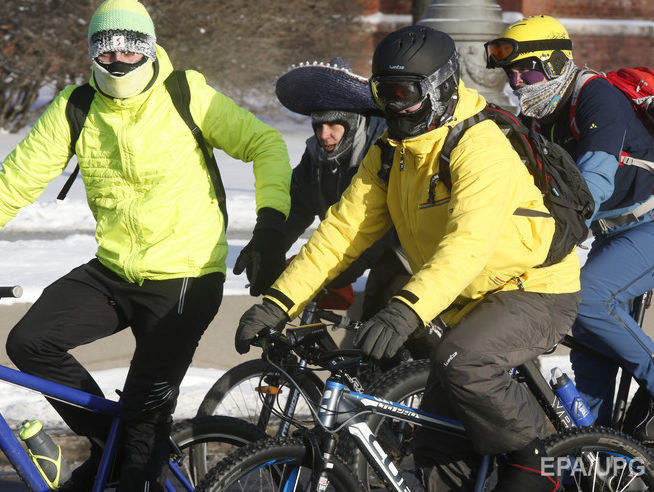 В Москве при 28-градусном морозе прошел велопарад