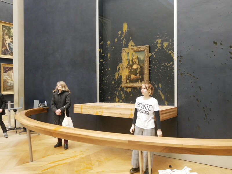 "Джоконду" в Лувре облили супом экоактивистки. Видео