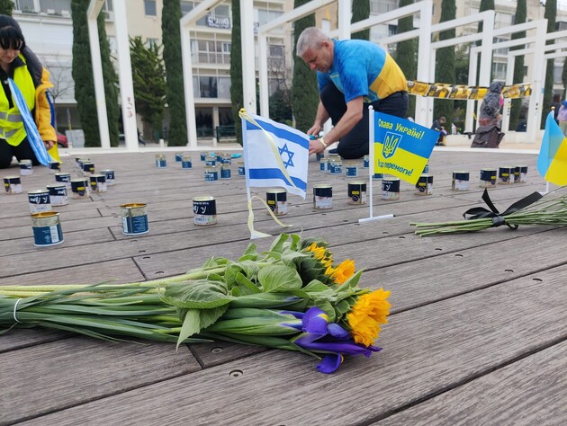 В Тель-Авиве прошла массовая акция солидарности Украины и Израиля к двухлетию c начала полномасштабной войны