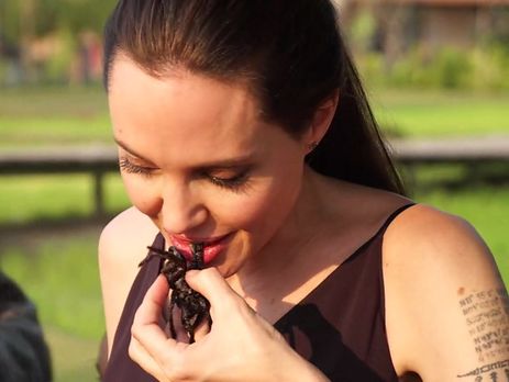 Джоли в Камбодже приготовила и съела тарантулов и скорпионов. Видео