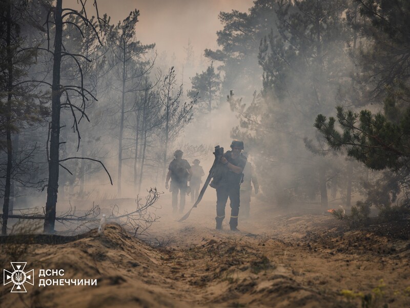 У Донецькій області рятувальники майже тиждень під обстрілами боролися з масштабною лісовою пожежею. Відео