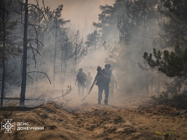 У Донецькій області рятувальники майже тиждень під обстрілами боролися з масштабною лісовою пожежею. Відео