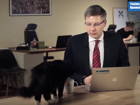 Черный кот прервал выступление мэра Риги в прямом эфире