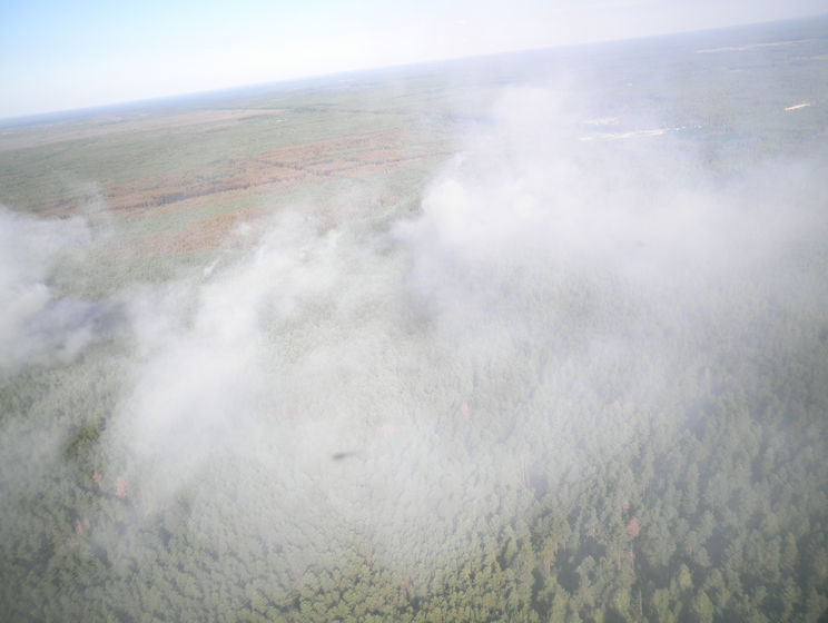 ﻿ДСНС продовжує гасити пожежу в Чорнобильській зоні, площа загоряння скоротилася до восьми гектарів. Відео