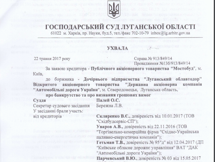 Суд в Луганской области обязал облавтодор выплатить 2,1 млн грн предприятию, подконтрольному боевикам "ЛНР"