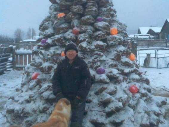 Житель Якутии слепил двухметровую елку из навоза 