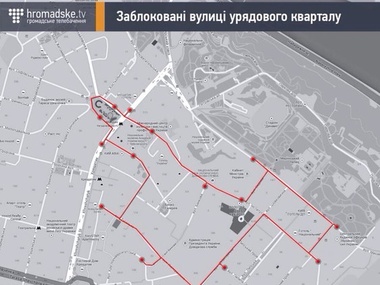 Территория, которую блокирует оппозиция в центре Киева. Фото