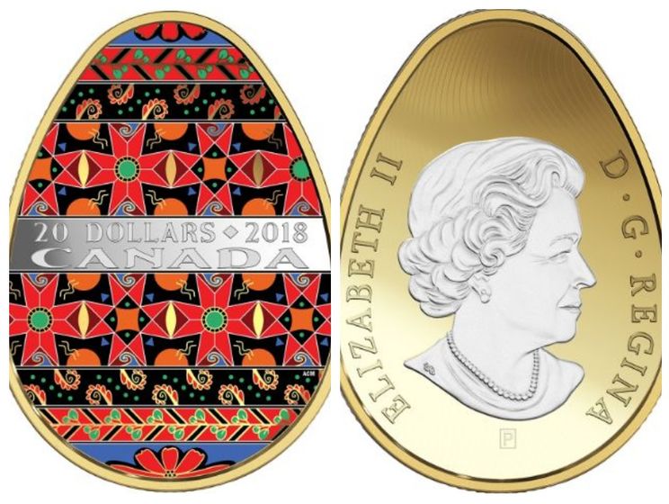 В Канаде выпустили позолоченную монету в виде украинской писанки