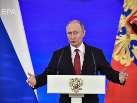 Під час виступу Путіна показали відео із пробними запусками ракет