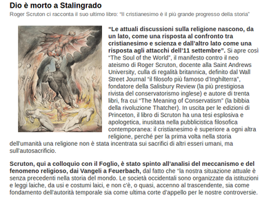 Il Foglio: Бог умер в Сталинграде