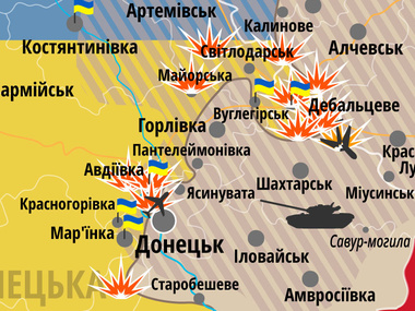 Карта АТО: Эпицентры атак боевиков &ndash; Донецк и Дебальцево