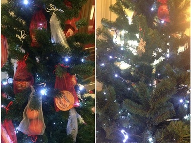 Москвичи в ГУМе ободрали новогоднюю елку, украшенную фуа-гра, мидиями и литовскими йогуртами