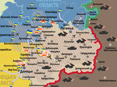 Карта АТО: Боевики атакуют из "Градов" и "Ураганов"