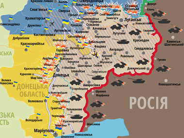 Карта АТО: Террористы активно атакуют в попытках сдвинуть границу зоны АТО