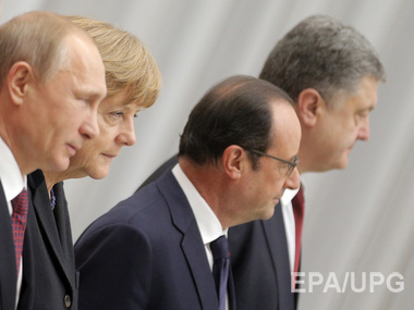 Владимир Путин, Ангела Меркель, Франсуа Олланд и Петр Порошенко начали переговоры вечером 11 февраля и закончили утром следующего дня