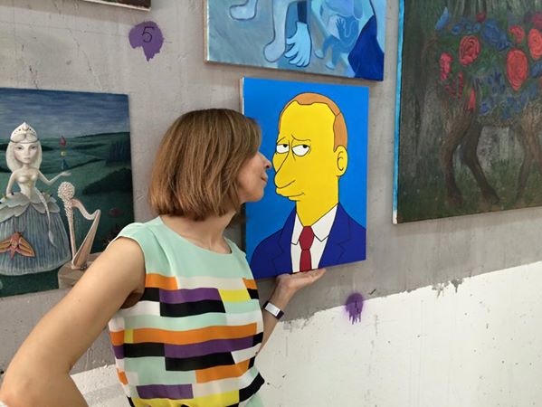 С московской выставки украли картину с Путиным, выполненную в стиле "Симпсонов"