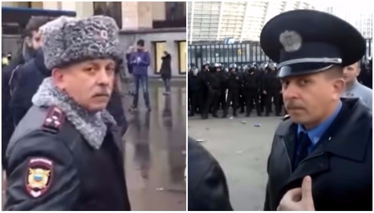 Слева - Федчук в форме российской полиции в ноябре 2017 года в Москве, прсва = в форме украинской полиции. Скриншот: 