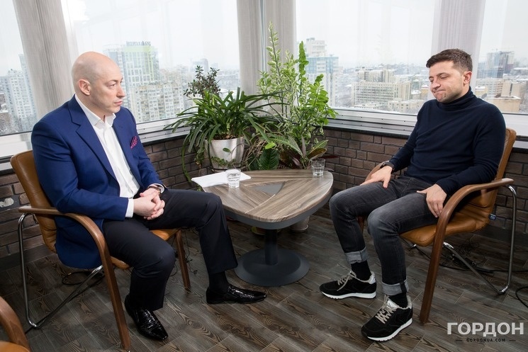 Гордон и Зеленский во время записи интервью в 2018 году. Фото: Ростислав Гордон / Gordonua.com