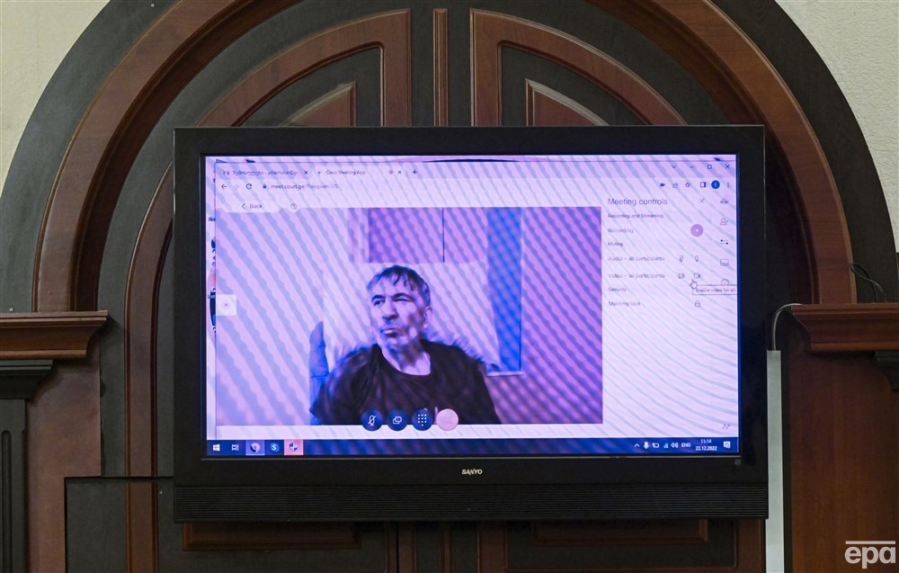 22 декабря 2022 года. Саакашвили во время участия в судебном заседании по видеосвязи. Фото: Зураб Куртсикидзе / ЕРА