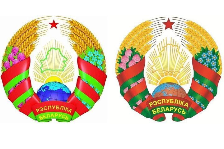 Действующий (слева) и новый (справа) гербы Беларуси. Фото: tut.by