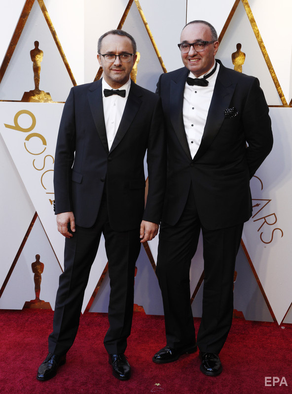 Андрей Звягинцев и Александр Роднянский на церемонии вручения кинопремии "Оскар", 2018 год. Фото: EPA