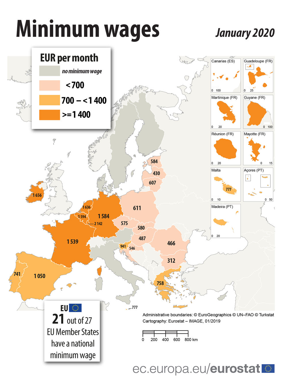 Евростат обнародовал данные о минимальной зарплате в ЕС. Инфографика / ГОРДОН